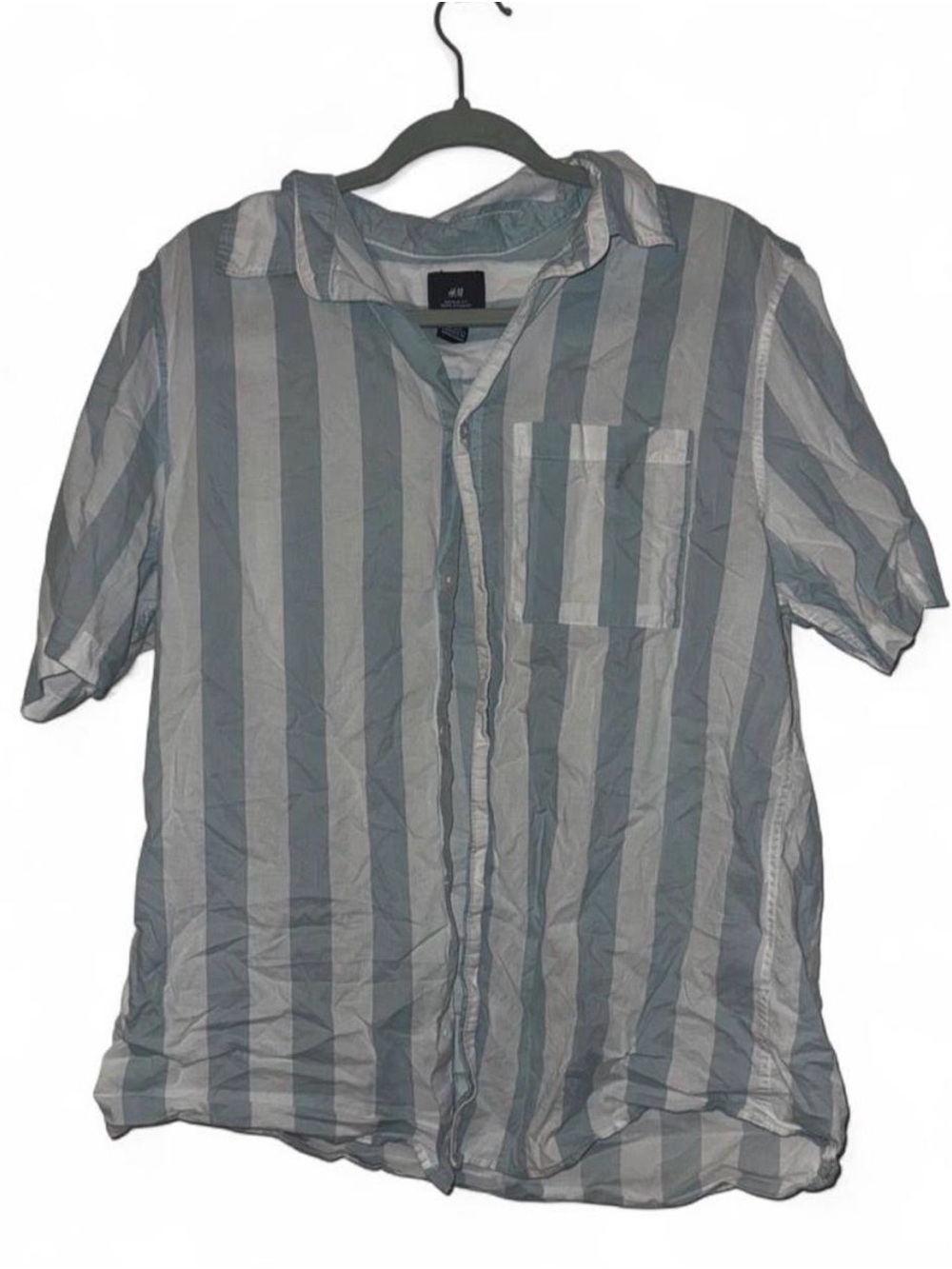 H&M Men’s Vertical Stripe Button-Down Shirt in Blue and White